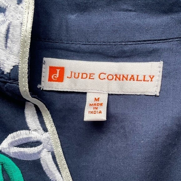 Jude Connally Embroidered Cotton Navy 3/4 Sleeve Tunic Women’s Size Medium - Picture 9 of 13